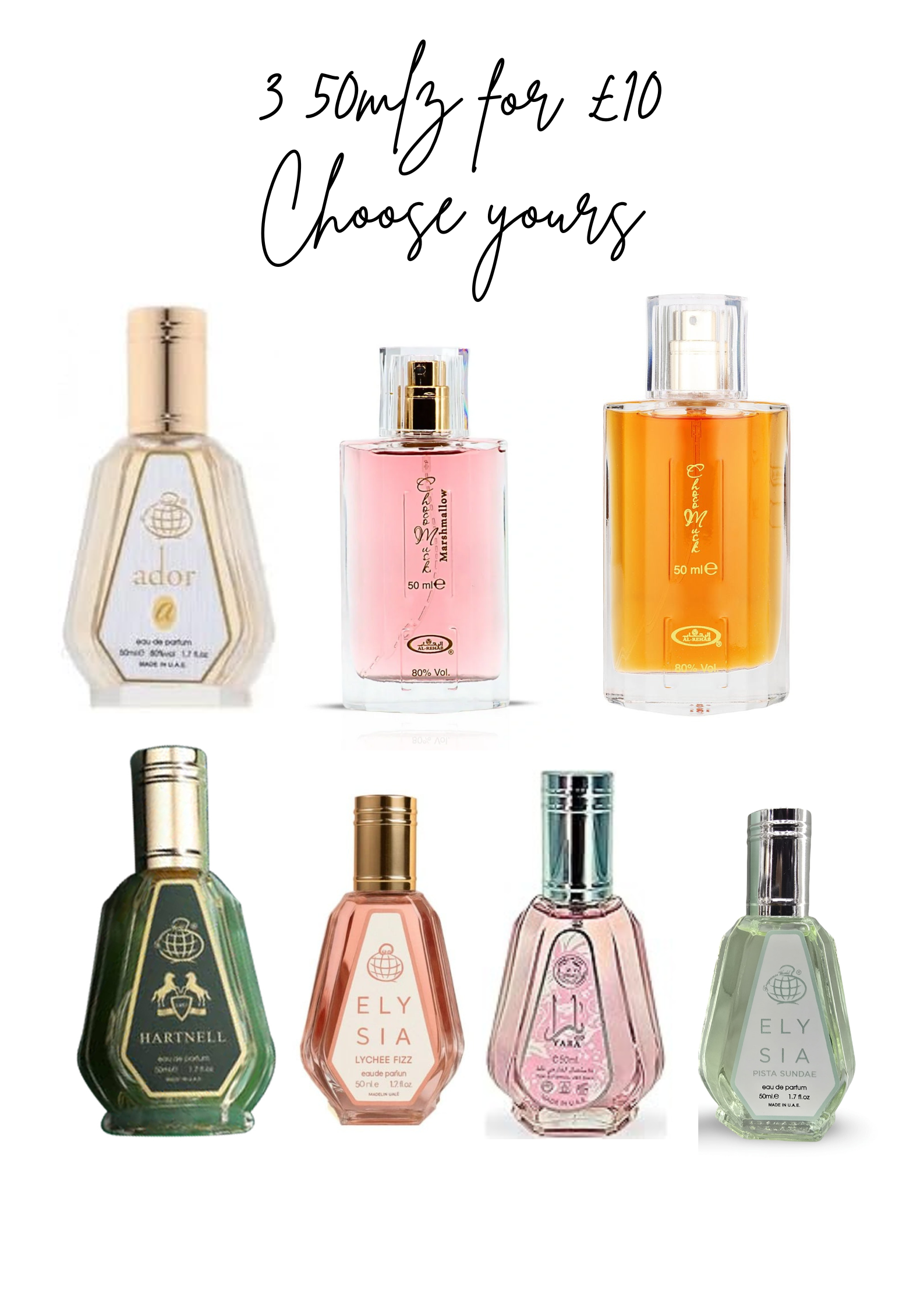 3 50ml For £10 *YOU MAY CHOOSE IN OUR TIKTOK LIVES* 50ML Fragrances for Males and Females Mixed